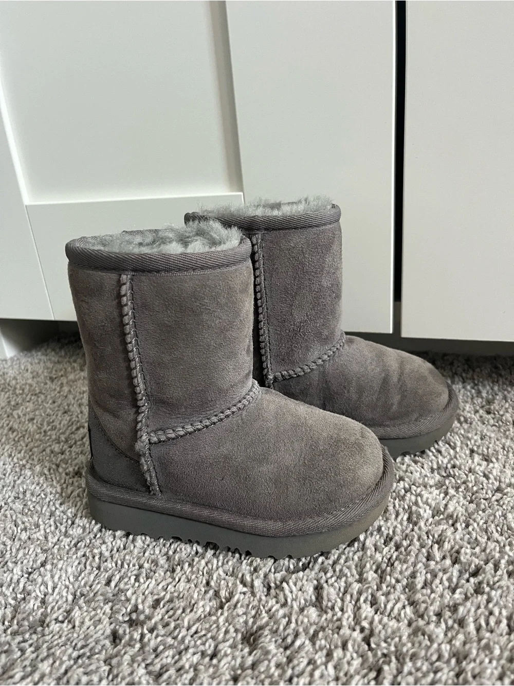 UGG Kids Gray Suede Shearling-Lined Boots